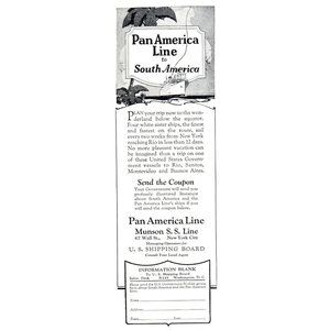 1924 Pan Am Pan American Line Cruising South America Vintage Print Ad Wall Art